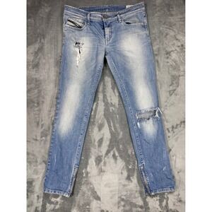 Diesel Zivy Skinny Jeans Light Wash Distressed Ankle Zip Blue Denim W31 L34